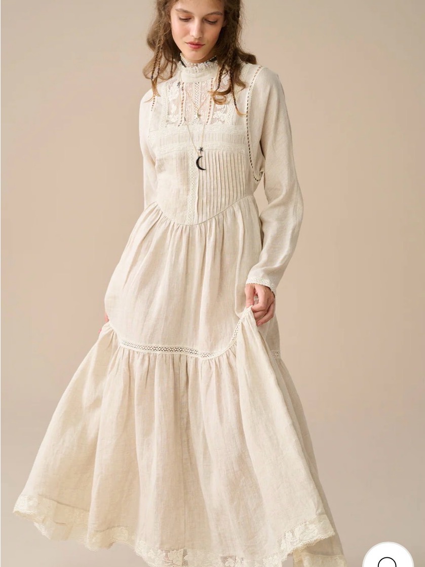 Linennaive Beverly Victorian-Inspired Long Sleeve Dress In Eggplant — image 2 of 6